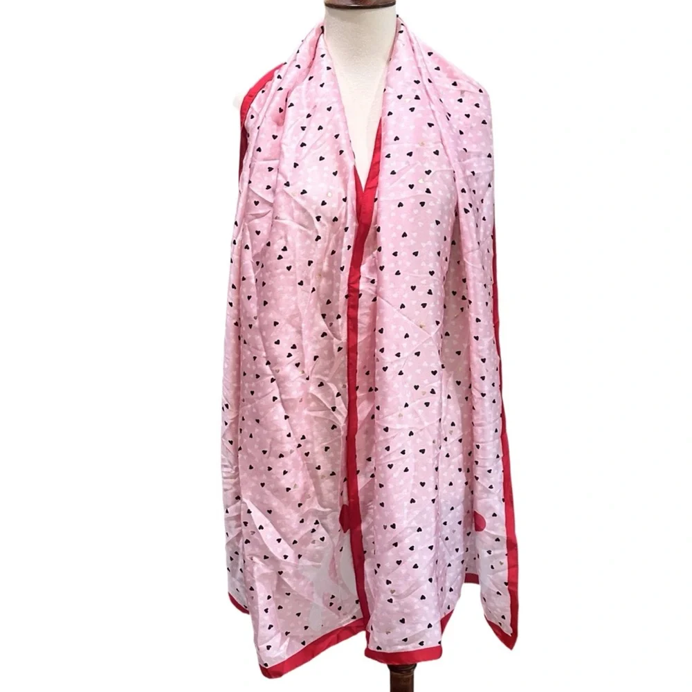 Pink Heart Pattern Silky Satin Neck Scarf Valentines wrap bag charm